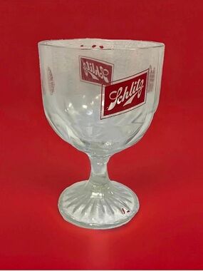 Red Schlitz Beer Goblet Glass - 6” stemmed vintage